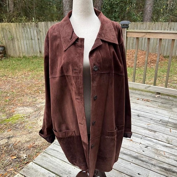 St John Bay Jackets & Blazers - Vintage Brown Suede Jacket with Button Front Closure